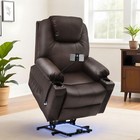 Brown Leather Heat Massage Sofa Electric Recliner Power Lift Chair Phone Holder