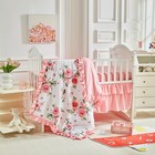 3 Pieces Flowers Crib Bedding Set Baby Ruffled Quilted Comforter With Fitted    