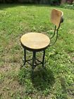 Vintage Toledo Uhl Steel Drafting Stool Chair Wood Seat Industrial Bar Stool