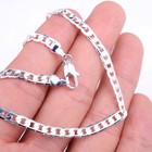 Solid 925 Sterling Silver 4mm Wide 16 30 Inch Cuban Curb Link Chain Necklace H70