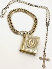 Vintage Mother Of Pearl Prayer Book Charm Locket With  Mini Rosary