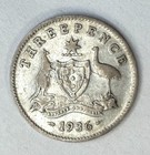 1936 Australia 3 Pence Silver Coin Km  24