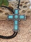 Easter Cross Turquoise Silver Lariat Bolo Tie Western Cowgirl Cowboy Southwest