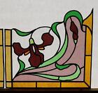17  Tall Pair Of Antique French Art Nouveau Stained Glass Panels W iris Flowers