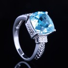 Cushion Shape Solid 10k White Gold Natural Sky Blue Topazz Diamonds Vintage Ring