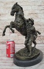 Rare Signed Original Art Deco Rearing Horse Marble Hand Made Bronze Sculpture