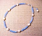 Beautiful Sterling Silver Blue Crystal   Pearl Anklet Ankle Bracelet F102