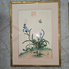 Lot Of Two Vintage Hand Painted Silk Art Butterfly 31 X 17 Framed Original Asian