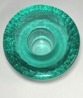 Fire And Light Blown Glass Votive Candle Holder Teal Green Etched Signature