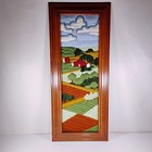 Vintage Yarn Art Wall Hanging Rolling Hills Farm Picture Needlework  12x28 