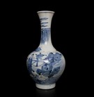 27cm Qianlong Signed Old Chinese Blue   White Porcelain Vase W figure