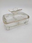 Vintage Glass Butterfly Trinket Cigarette Box  card Set Gold Trim Vanity 3pc