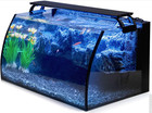 8 Gallon Led Glass Aquarium Kit Curved Fish Tank 3d Rockery Background Fast Ship