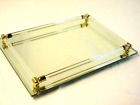Vtg Mirror Glass Vanity Tray Rail Perfume Filigree Brass Caps Footed Dresser Fsh