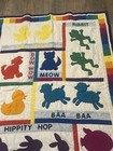 Vintage Hand-stitched Nursery Animal Appliqu   Crib Baby Quilt 37x48 Great Cond 