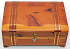 Vtg Wooden Cedar Treasure Chest Jewelry Box Mirror Footed 10 5  X 7 5 