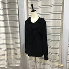 Trina Turk Women Size Lg Black 100  Merino Wool Silk Ruffle Button Cardigan