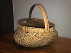 Antique New England Wood Splint Woven Buttock Bottom Tan Basket 11 x11 x 11 