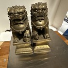 Vintage Brass Chinese Foo Dog Guardian Lion Statues Pair Male Female 2 6 Lbs