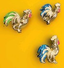 Gerry   s Signed Three Rooster Brooch Set Gold Enamel Mid Century Modern Chic Vtg