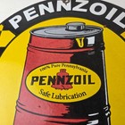 Vintage Pennzoil Porcelain Sign - Motor Oil Drum Can Lubrication Porcelain Sign