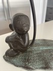 Vtg Cast Iron Monkey On Leaf Banana Holder Tail Hook Stand 12 5   x 8 5   