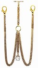Gold Plated V Strong Pocket Watch Albert Double Chain With Ornate Fob 
