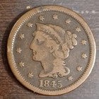 1845 Large One Cent Braided Hair Very Nice Coin 