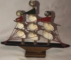 Vintage        Wooden Wood Boat Nautical Decor Figurine Sculpture     2 Shells Fun