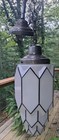 Art Deco Milk Glass Hanging Light With  Multi Faceted Shade 
