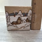 Vintage Russian Wooden Trinket Box Hand Carved And Painted Winter Village Signed