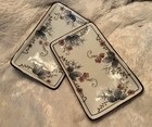 Set 2 Two Asian Decor Accent Trinket Appetizer Sushi Plates Floral Botanical