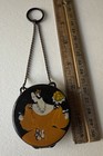 Art Deco Finger Purse Cosmetic Powder Compact Black Rhinestone 
