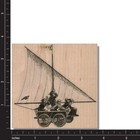 Wood Rubber Stamp  People In Sailing Machine  Vintage transportation antique men