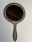 Vintage Handheld Mirror Silver Plated Aged Patina With Ornate Floral Design