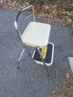 Vintage 1960s Folding Two Step Stool Chrome   Beige