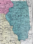 1853 Hand Colored Map Illinois  Missouri  Iowa   Railroad  State Population 