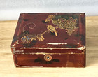 Antique Japanese Hand Painted Red Lacquered Box Jewellery Trinket Storage