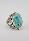Vtg Navajo Sterling Silver Birdseye Kingman Turquoise Stamped Flower Men s Ring