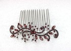 Faship Burgundy Crystal Floral Hair Comb 3 5   2 5 Inch 