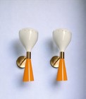 Vintage 1950 s Mid Century Italian Diabolo Wall Sconce - Pair Raw Brass Sconce