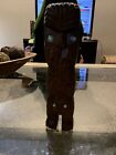 Vintage Maori Tiki God Hand Carved Wooden Statue Paua Shell Eyes 9 5   