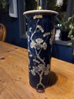 Chinese Blue   White Prunus Porcelain Sleeve Vase Vintage Cylindrical