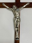 Vintage Wooden Metal Wall Cross Crucifix Holy Religious Carved Christ Brown Red
