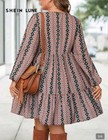 Shein Lune 2xl Geometric Fit   Flare Long Sleeve Knee Length Dress Multicolor