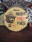 Vintage Shell Gasoline Sign - Smokey Bear Ad Forest Service Gas Porcelain Sign