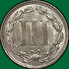 1868 Three Cent Nickel Uncirculated Unc Coin  Faint Cleaning  39435
