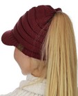 C c Beanietail Warm Knit Messy High Bun Ponytail Visor Beanie Cap Maroon