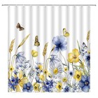 Watercolor Floral Shower Curtain Yellow Blue Flower Butterfly Wildflower 