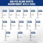 500pc Pop Rivets Assortment Kit Aluminum Blind Rivets 14size Blind Rivet